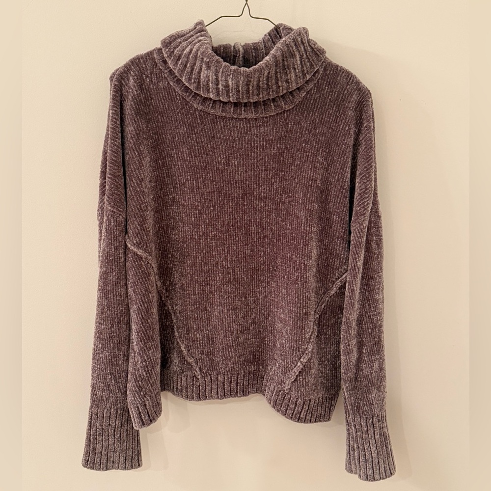 Pink Rose Brown Chenille Turtleneck Sweater Cropped Oversized Plush Cozy M